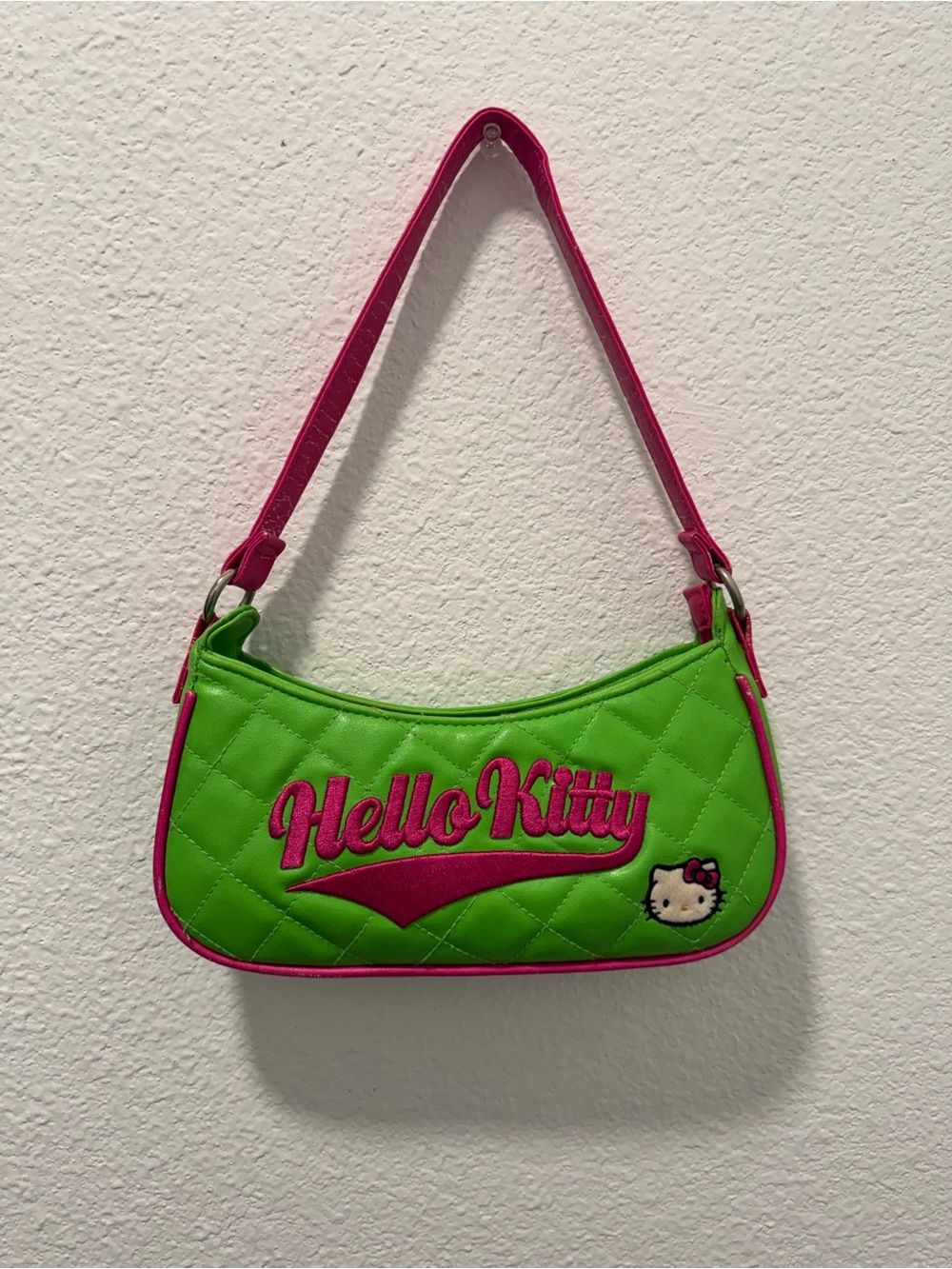 Sanrio Hello Kitty Green and Pink Quilted Mini Shoulder Bag